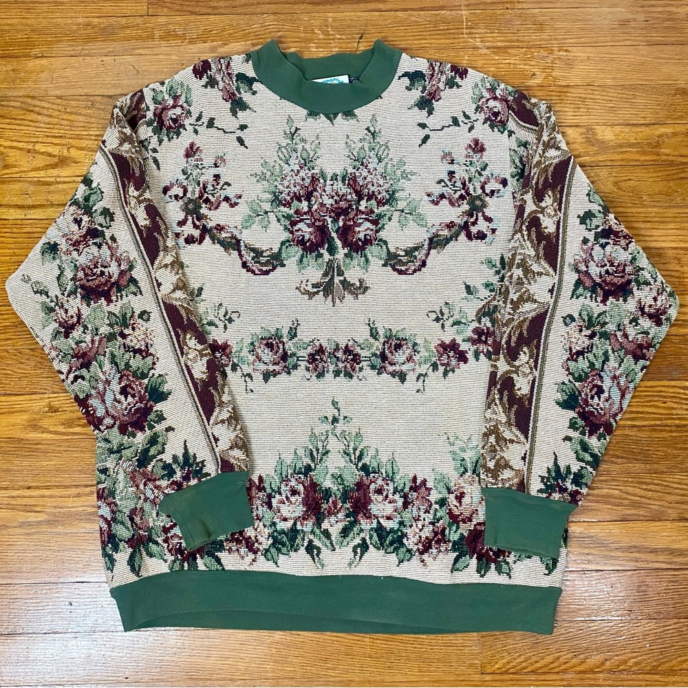 VINTAGE FLORAL PATTERN TAPESTRY SWEATER